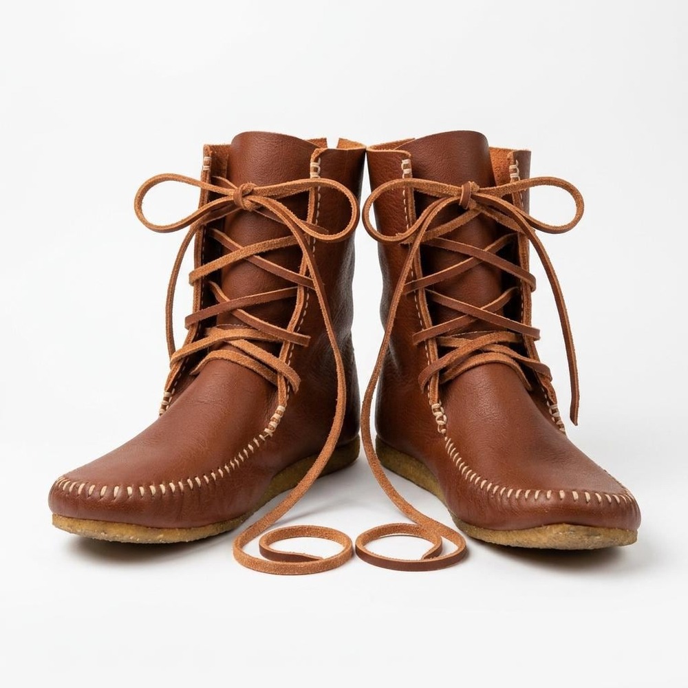 RAKU Makak Handmade Cognac Horween Leather Lace-Up Boots, Women's US 8-8.5